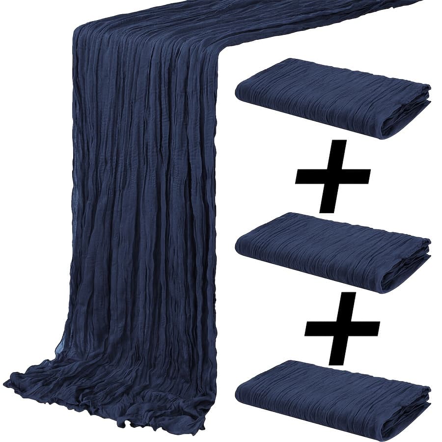TEMU 3pcs Navy Blue Cheesecloth Table Runner, Runner Gauze Bohemian Wedding Decoration Romantic Table Runner, Suitable For Wedding Birthday Parties (35 Inches X 118 Inches) (navy Blue)