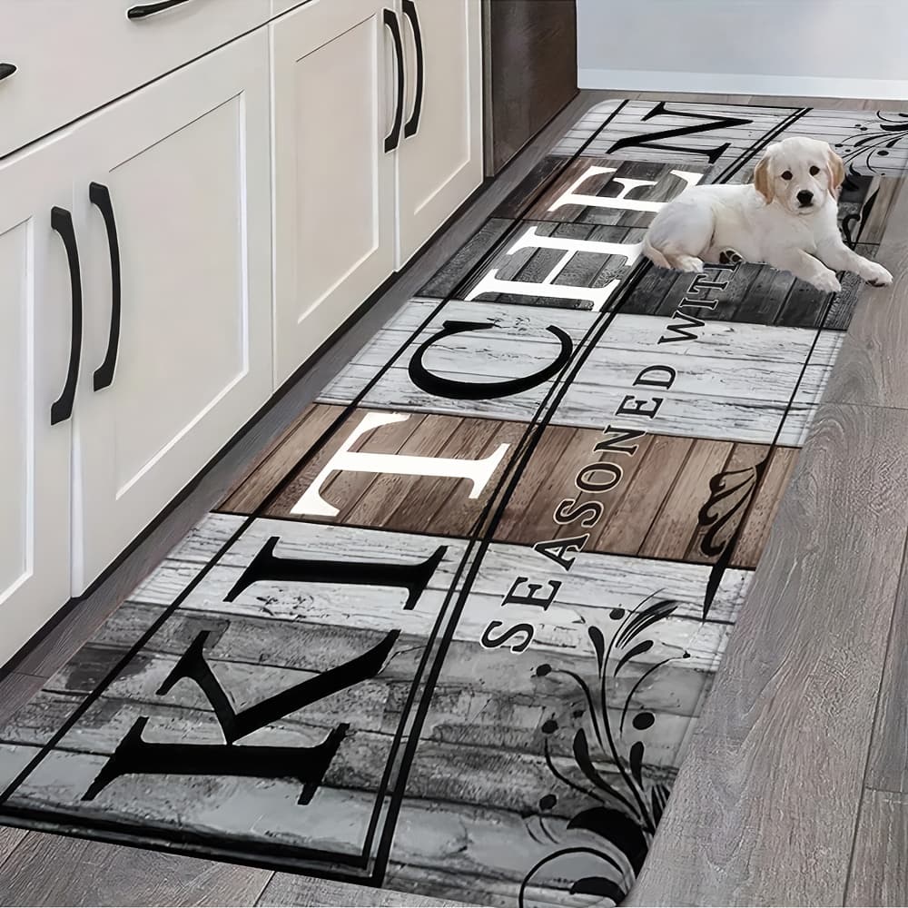 TEMU 1pc Versatile Wood Grain Kitchen Print Mat, High Absorbent Non-slip Kitchen Mat, Hallway Mat, Suitable For Kitchen, Bathroom, Hallway, Doorway, Dining Room, And Other Home Decor Mats