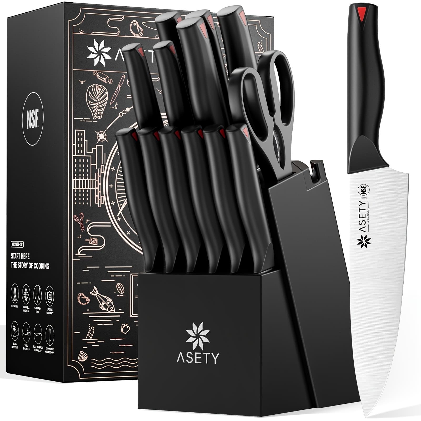 TEMU Asety-pp Handle 15pcs Knife Set For / Service