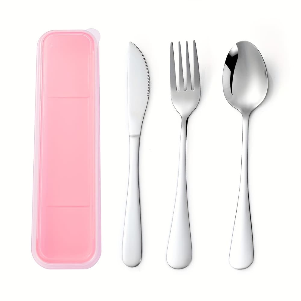 TEMU A Collection Of Portable Stainless Steel Utensils - A Reusable Cutlery Set That Comes With A Storage Box - Features A Fork And Spoon - Perfect For Travel And Camping