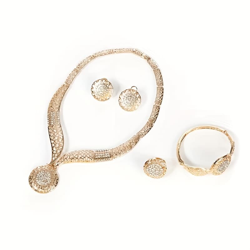 TEMU 4pcs Women's Jewelry Set, Golden, Wedding Ring-shaped Necklace, Bracelet, Earrings, Accessories, Wedding Essential