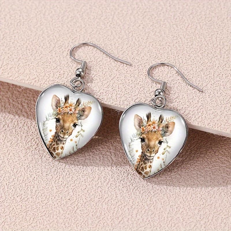 TEMU 1pair Giraffes With Wreaths Dangle Earring Heart Shape Earrings