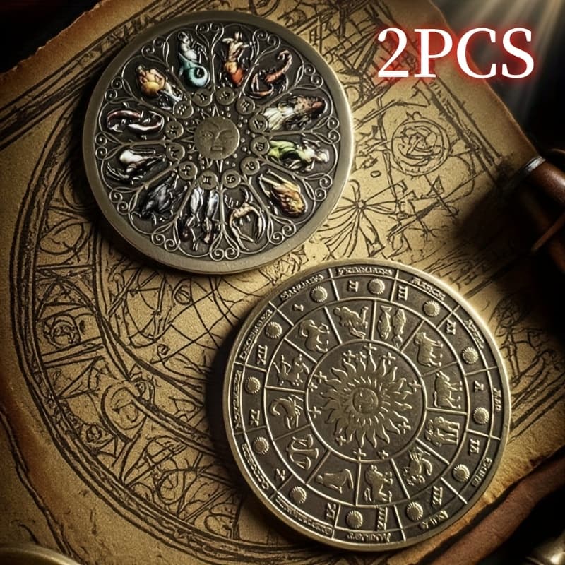 TEMU 1/2/5pcs Edition Zodiac Coin Collection - Solid Tokens With Celestial Engravings Zodiac Birthday , Solid And Commemorative