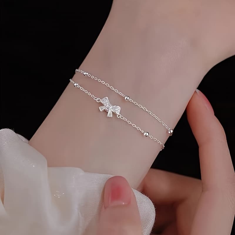 TEMU Bow Double-deck Bracelet Ladies Elegant Unique Niche Design Hand Jewelry