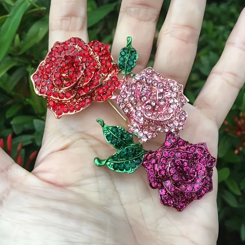 TEMU Spring New Arrival Three-rose Brooch For Suits, Dresses, Sweaters, Scarves, Shawls, And Coats - High-end, Exquisite, And Elegant For Daily Wear, Parties, And Banquets