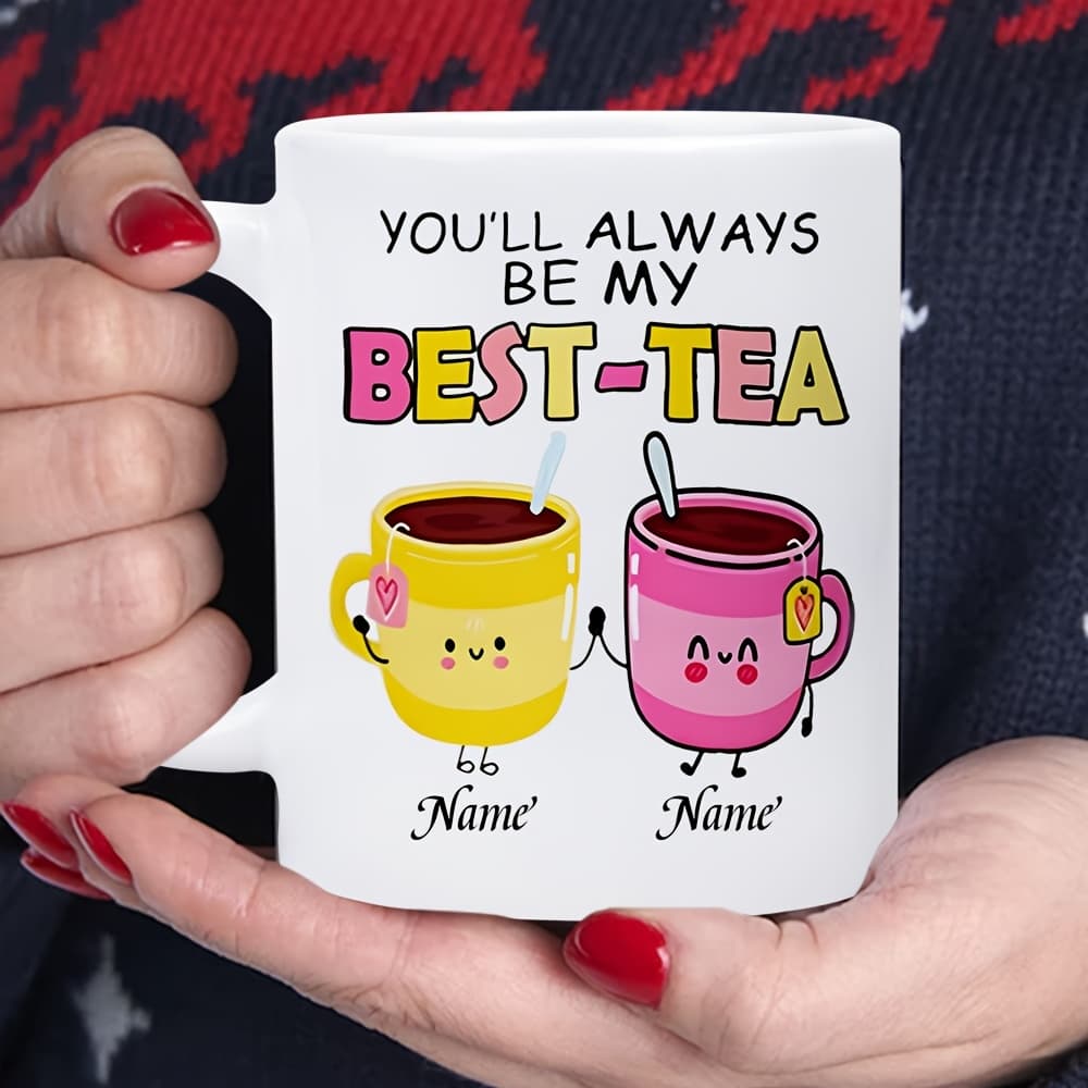 TEMU 1pc Personalized "best-tea" Bestie Mug With Custom Names - Insulated Ceramic Coffee Cup Suitable For Hot/cold Drinks, Dishwasher Safe For Tea & Coffee, Custom Name Gift For,, , Bestie Present