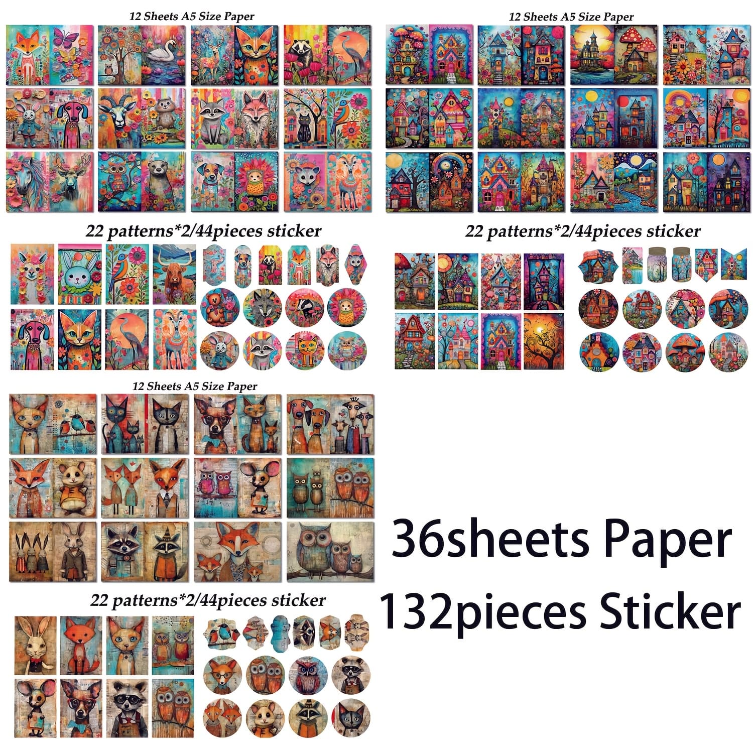 TEMU 36papers+132stickers A5 Fantasy Animal Theme Diy Decoupage Paper Kit, Journal Supplies, Arts Crafts, Scrapbooking Supplies, Junk Journal, Diy Crafts, Background Pad, Collage Decoration