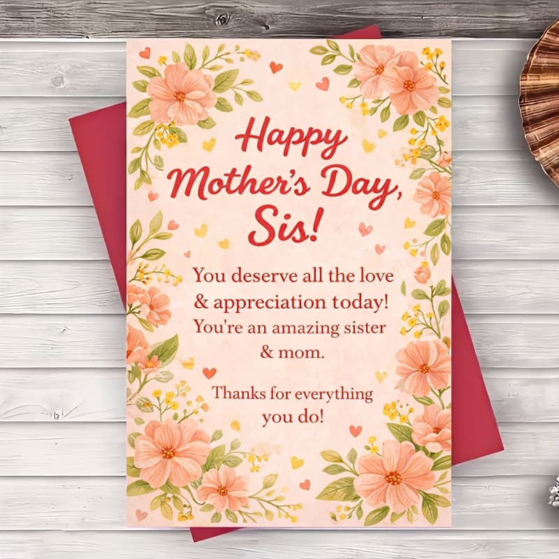 TEMU 1 Envelope And 1 Greeting Card Mothers Day Greeting Card For Sister Message From Family Elegant 2d Card For Celebration And Appreciation Greeting Card