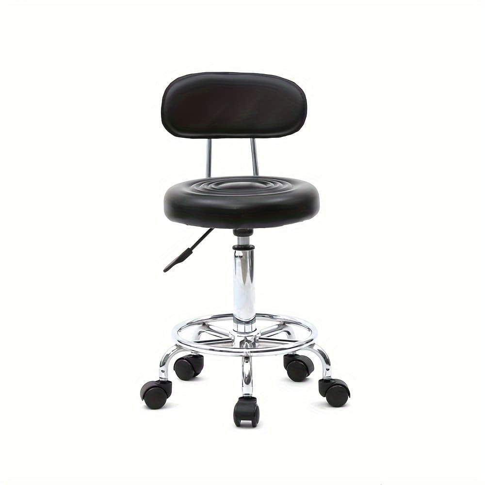 TEMU Round Shape Adjustable Salon Stool With Back And Line Black