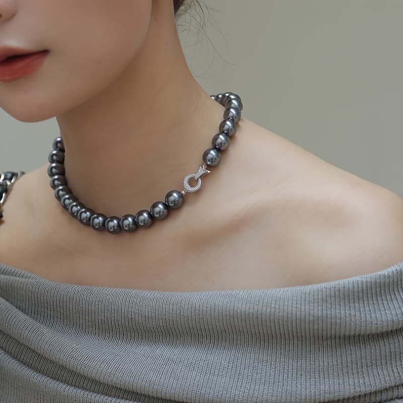 TEMU A 10mm Black And Elegant Glass Necklace, Suitable For Daily Wear, Gifting, And Valentine's Day