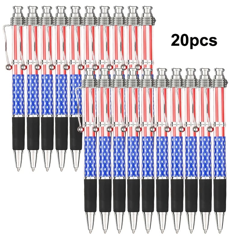 TEMU 10/20pcs Patriotic American Flag Retractable Ballpoint Pens - 1.0mm Black Ink, Smooth Writing, Metal Tip Retractable Flag For American Gift For Memorial Day
