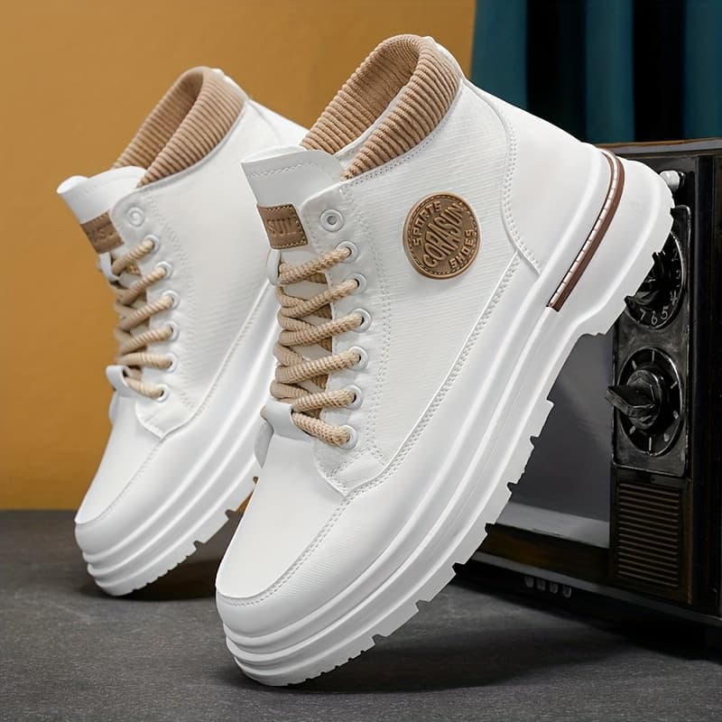 TEMU Men's High-top Casual Sports Shoes, Durable Pu Soles, Breathable Fabric , Lacing, All- And , Suitable For Hiking, Mountaineering And Outdoor Shoes