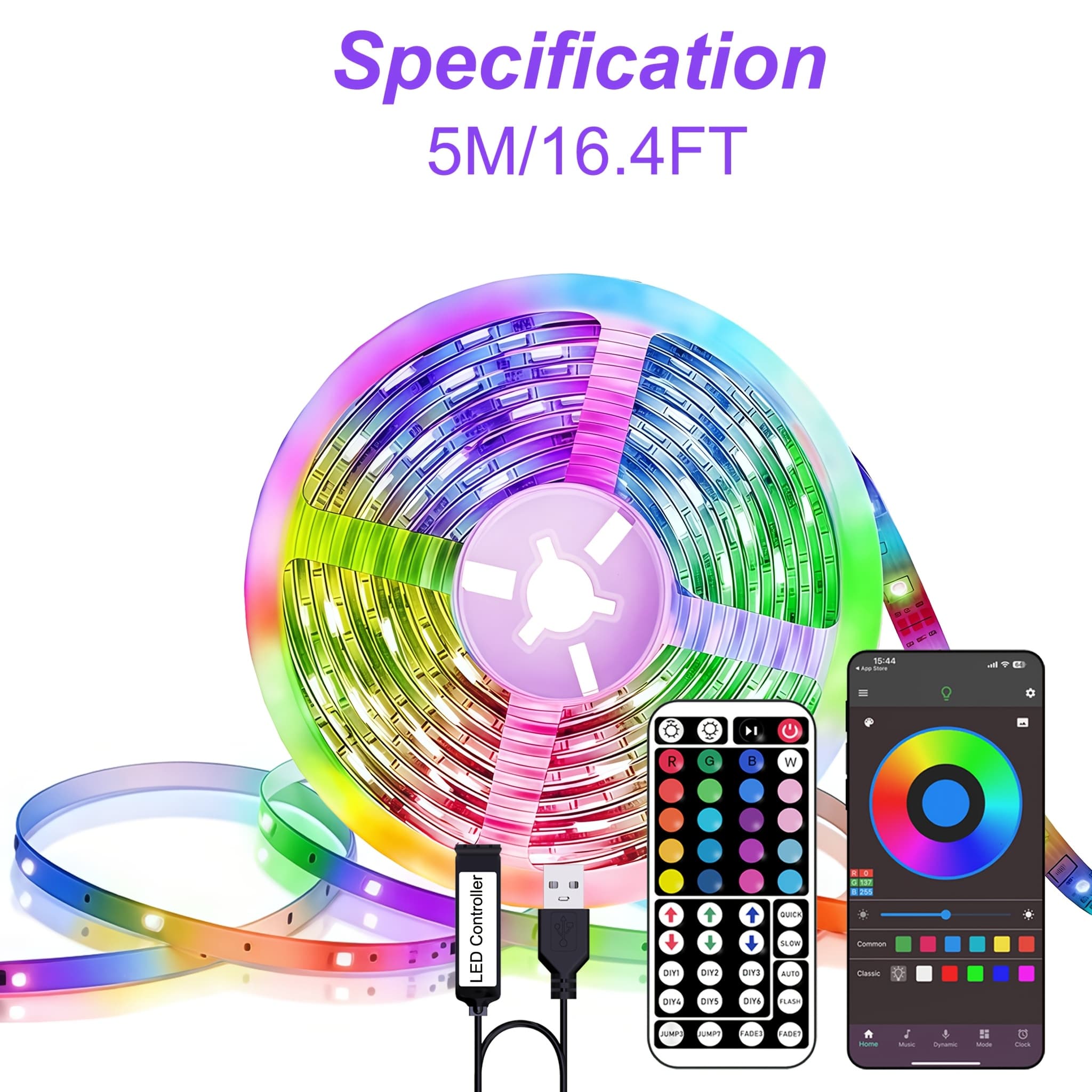 TEMU Smart Led Strip Lights 3.28 Ft-98.4ft, App And Remote Control, Music Sync, Dimmable With Timer For Bedroom, Halloween, And Parties