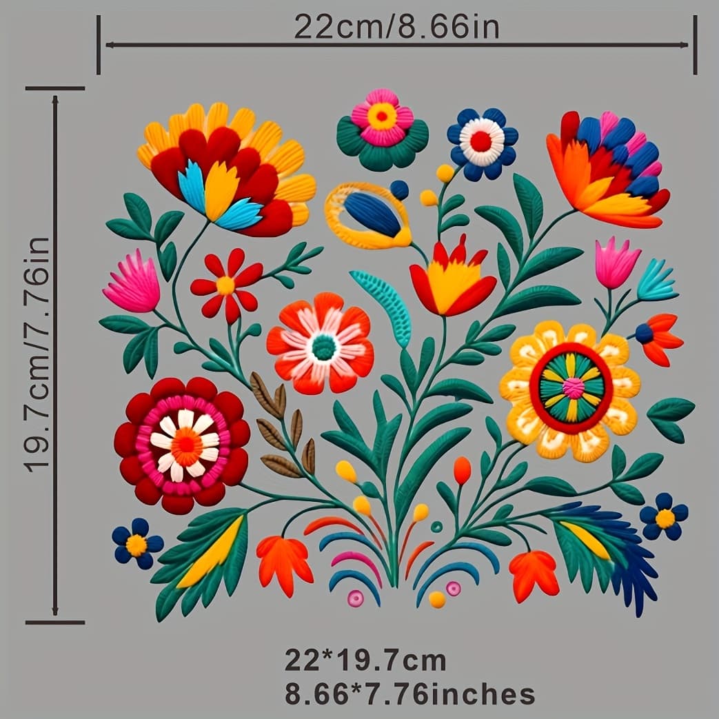 TEMU 3pcs Mexican Pvc Iron-on Patches - Vibrant Floral Applique Designs, Durable Vinyl Material, Machine Washable For T-shirts, Backpacks, Decor (mixed Colors)