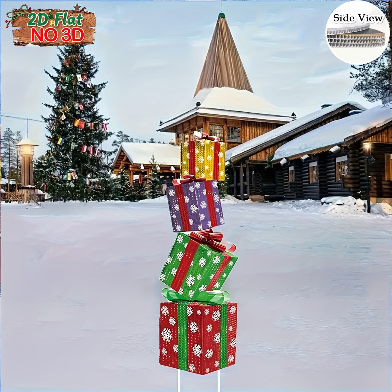 TEMU 2d Flat, 1set 4-color Gift Box Christmas Yard Signs - Durable Plastic, Stake-style Outdoor Decorations For 2d Flat