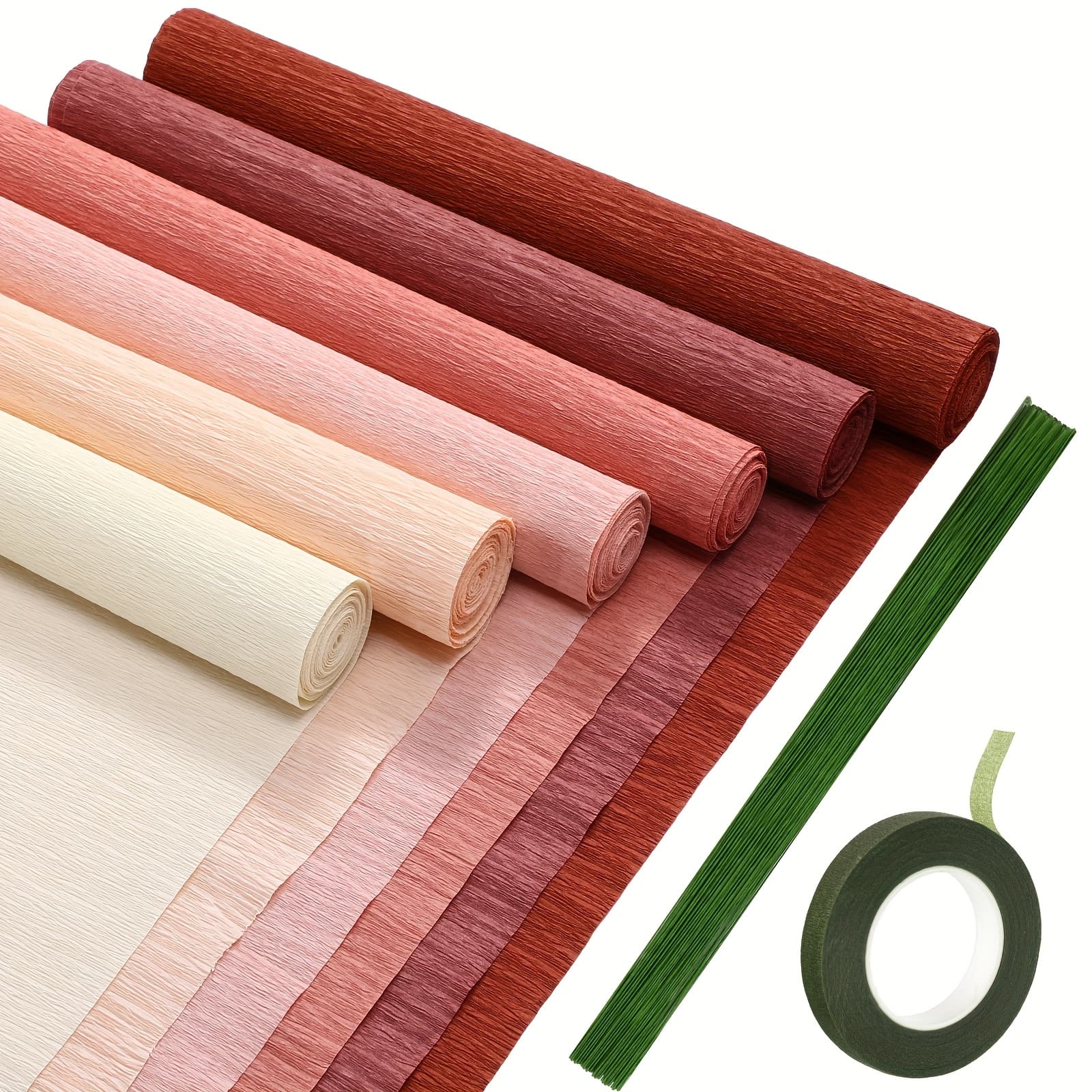 TEMU 57pcs Crepe Paper Flower Diy Kits 6 Rolls 35g Crepe Paper Sheets 50pcs Floral Iron Wire 10 Inch X 8 Feet 1 Roll 50 Meter For Birthday Party Wedding (pink Series)