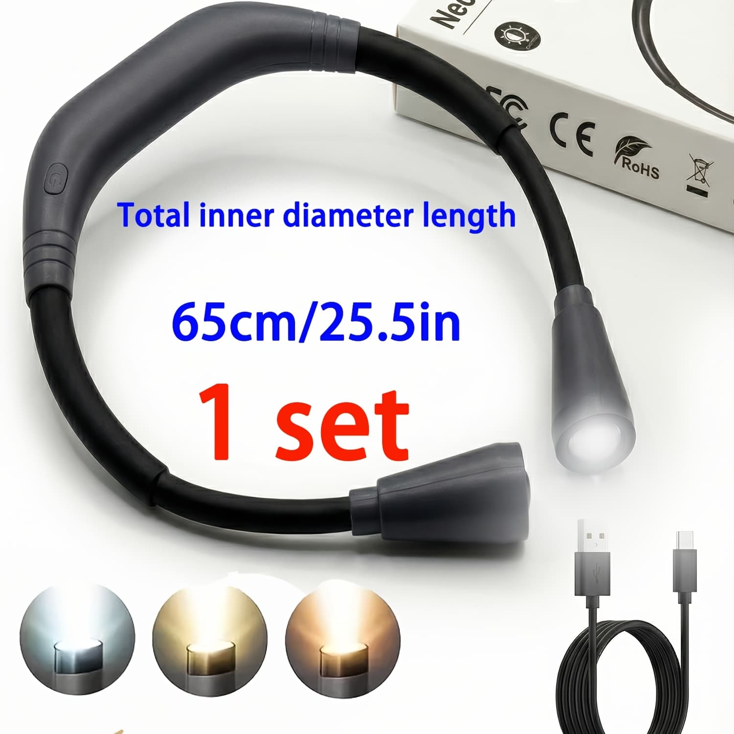 TEMU Led Flashlight | Neck Lamp, Reading Light, Book Light | 3 Colors, 6 Brightness Levels, , Long Lasting, Perfect For Reading, Knitting, Camping, Repairing