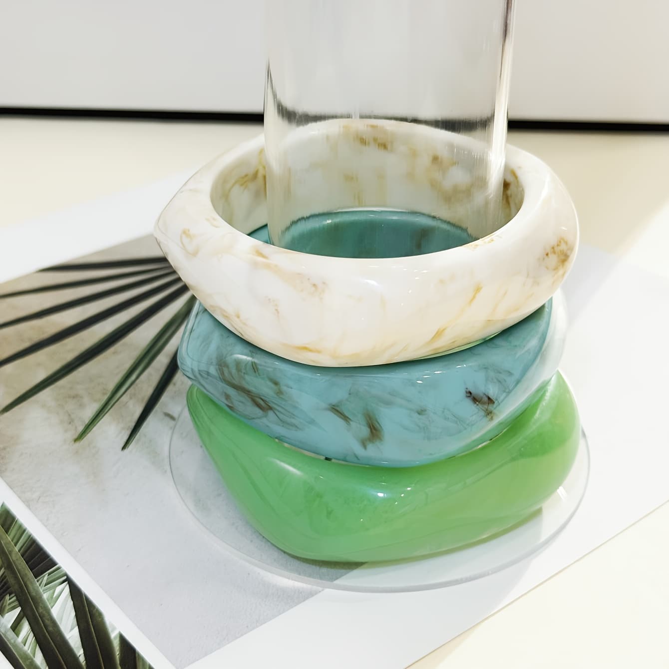 TEMU 3pcs Women's Bracelet Set, Fashionable Gradient Resin Stackable Bangle For Casual Attire