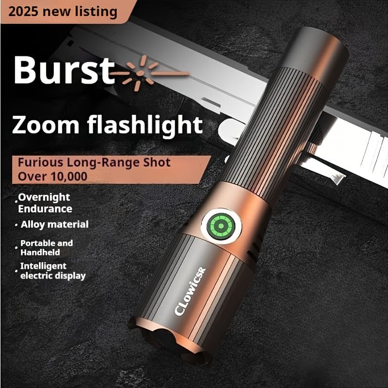 TEMU Tactical Flashlight 2000lm High - Rechargeable Led Flashlight 1600ft Throw, Aluminum Alloy For Outdoor Camping, Hiking, Emergency, Survival Kit