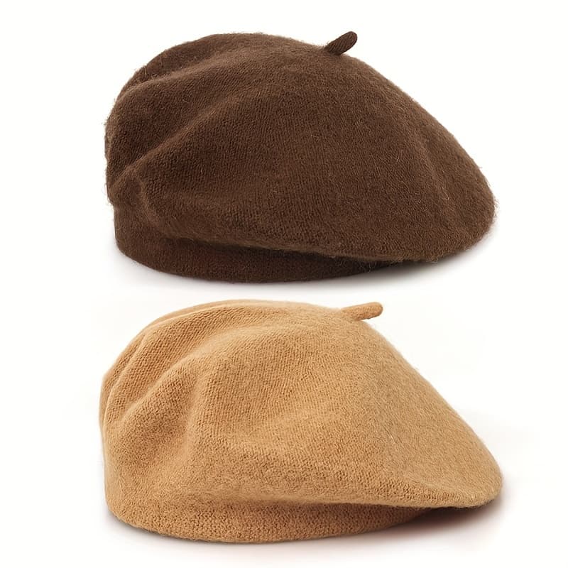 TEMU 2pcs Set Women's Beret, Solid Color, Autumn/winter Style, Simple And Fashionable, Brimless Beret, Multiple Colors , Suitable For Daily Use