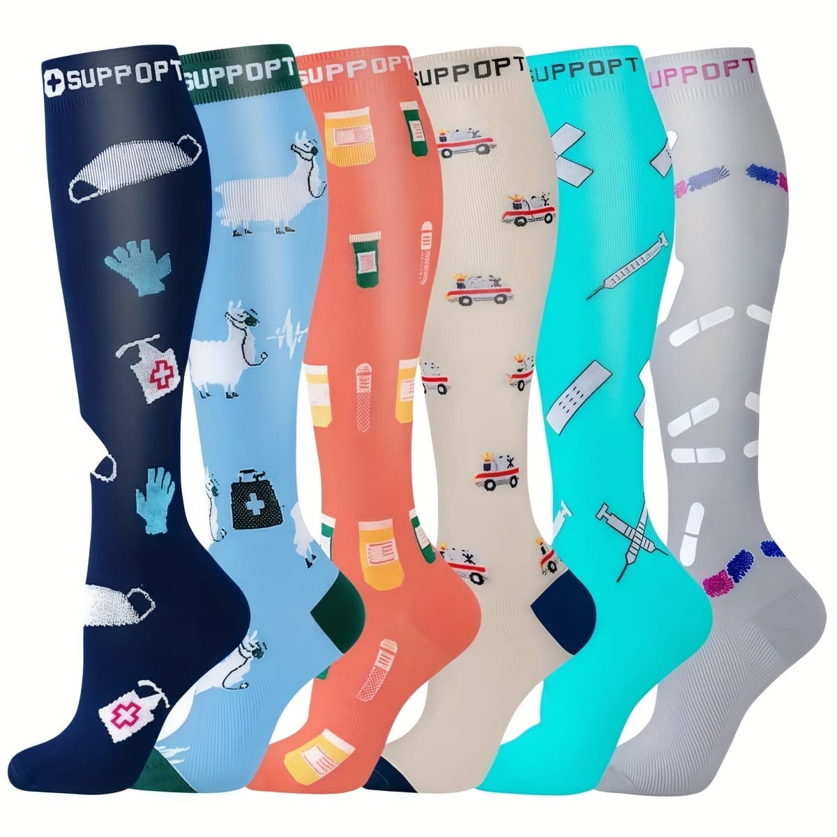 TEMU 6 Pairs Socks For - - Varicose Vein Prevention, Breathable Moisture-wicking Nylon Blend, Athletic Socks For Running Cycling Football Hiking (hand Wash Only), Socks Bundle, Socks, Pattern Socks