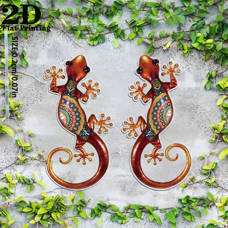 TEMU 2d Flat - 【2d Flat】 2d Flat - [2d Flat] 2d Flat, 2pcs Lizard Acrylic Wall Art Decor - Featuring Intricate Patterns, Durable Outdoor Garden And Patio Decor, Or Office Lizard Decor