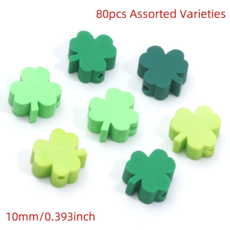 TEMU 80pcs Mixed Color Clover 10mm Polymer Clay Beads Jewelry Making Handmade Necklace Bracelet Additions - Random Color