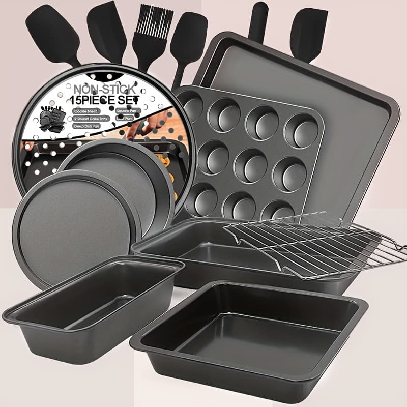 TEMU Bakeware Sets, Baking Pans Set, Nonstick Oven Pan For Kitchen, 2/6/14/15pcs Including Rack, Cookie Sheet, Cake Pans, Loaf Pan, Muffin Pan, Pizza Pan