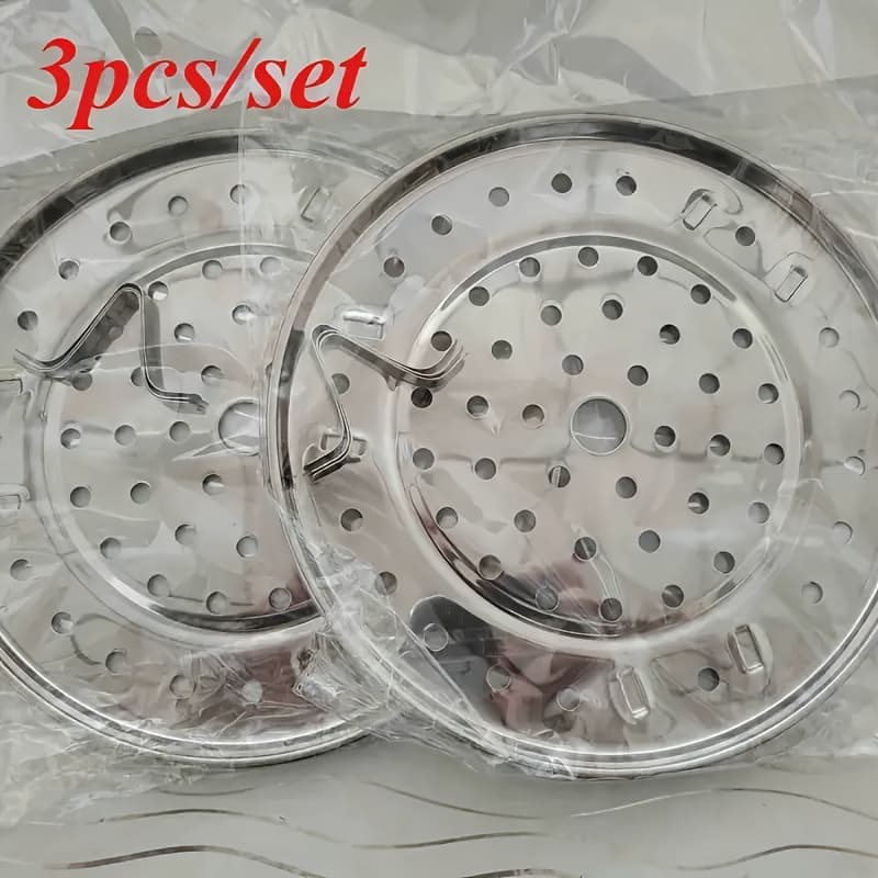 TEMU 3pcs Set Of Stainless Steel Steamer Racks - Suitable For Storage Pots. A Multi-layered Round Steamer Insert With Can Holder Additions, And Is Suitable For Use In Home Kitchens