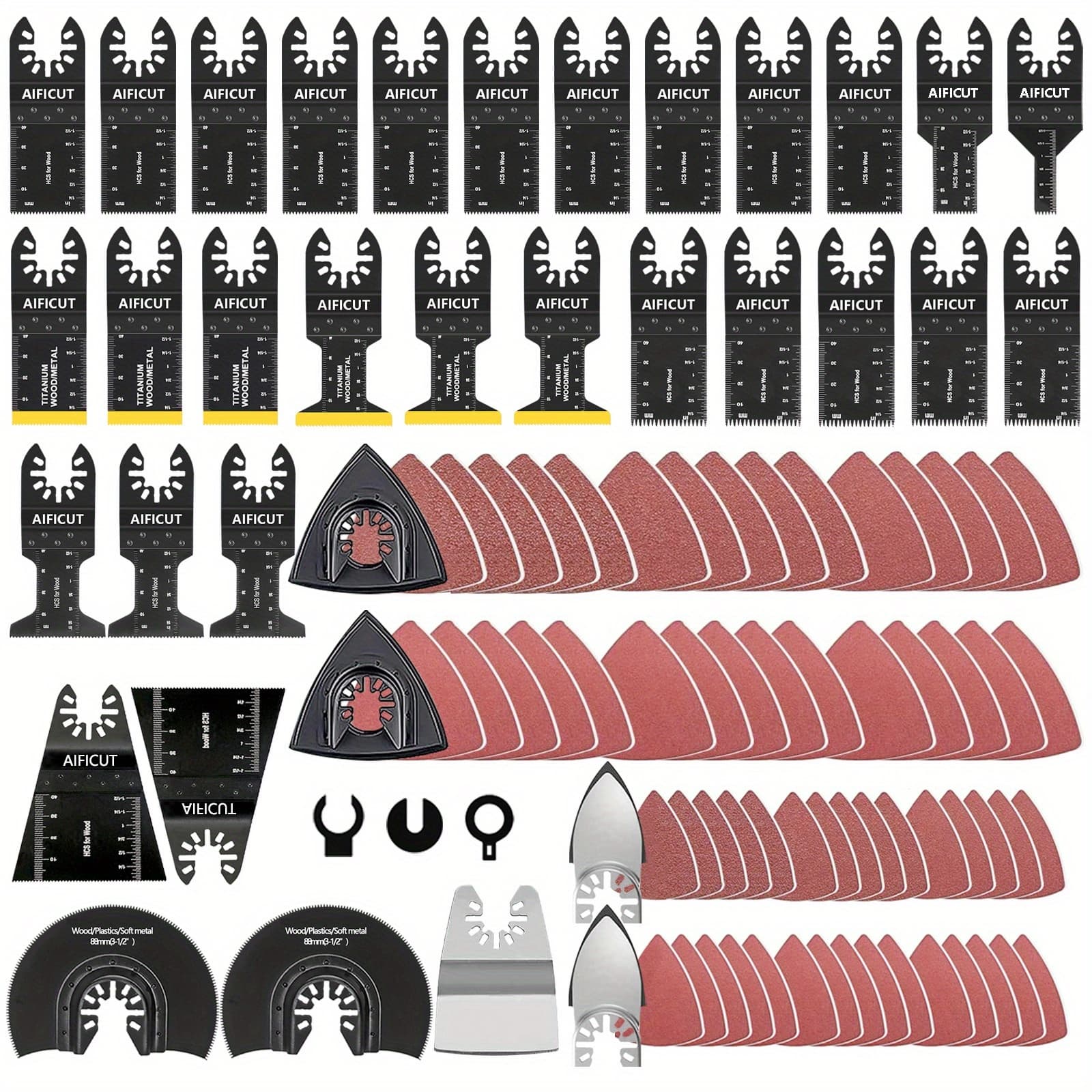 TEMU Aificut 98pcs Oscillating Saw Kits Cutting For Wood Multitool Oscillating Tool With Sanding Pads Sandpapers Kits Fit Most Models