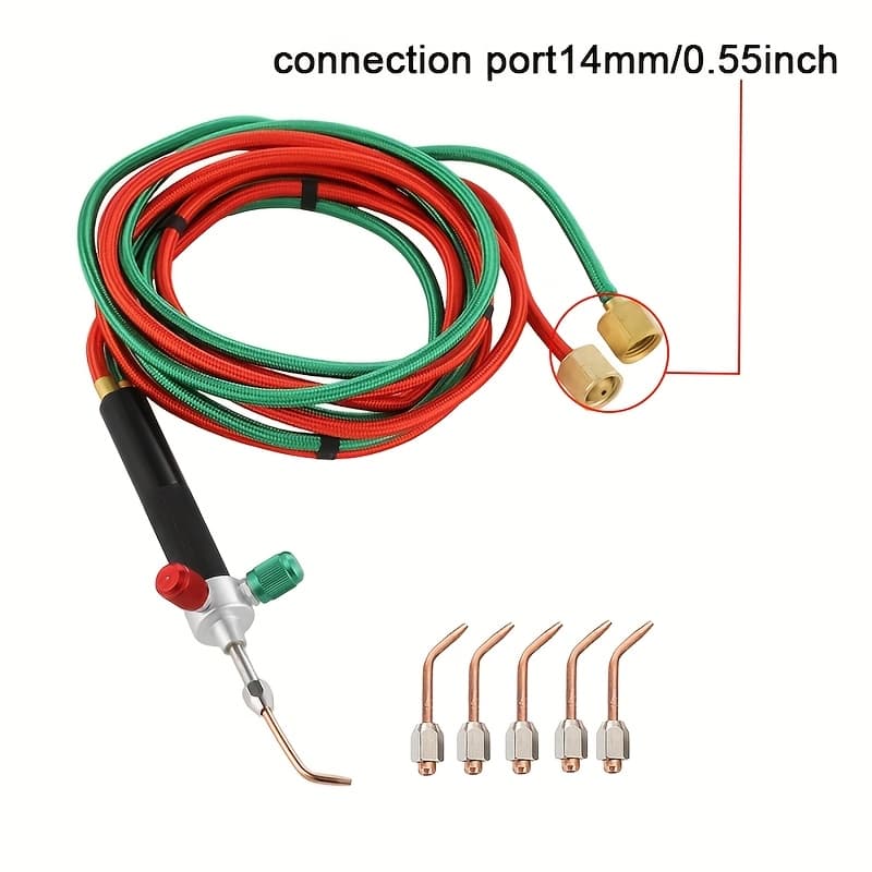 TEMU Oxygen/acetylene Torch Kit Miniature Oxygen Torch Kit With 5 Welding Heads For Golden, Silvery And Copper Soldering