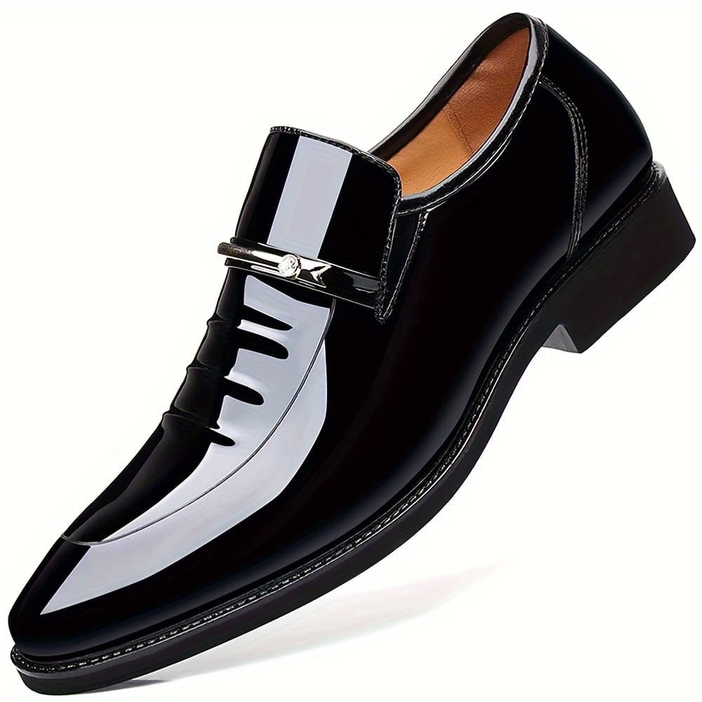 TEMU Men's Formal Dress Shoes, High-shine Patent Oxfords, Slip-on Loafers, Comfortable For Casual Wear, Ideal For Driving And Boating