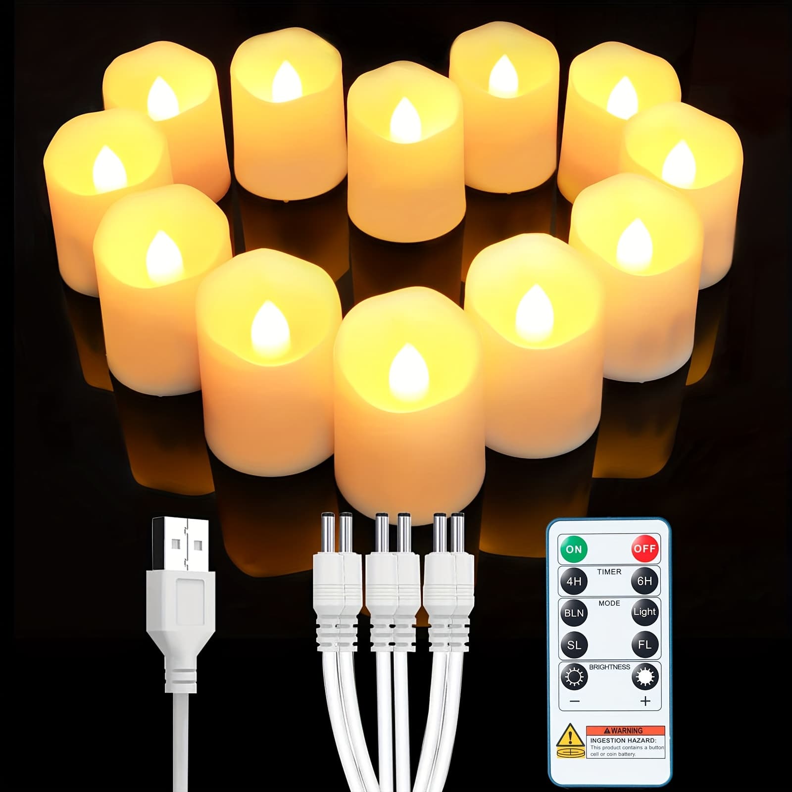 TEMU 12pcs Rechargeable Flameless Votive Candles With Remote & Timer, Usb- Electric Tea Lights, Realistic Flickering Flame Effect, 30h , Infrared, Bright Warm White (no /easy Setup) For, Parties,