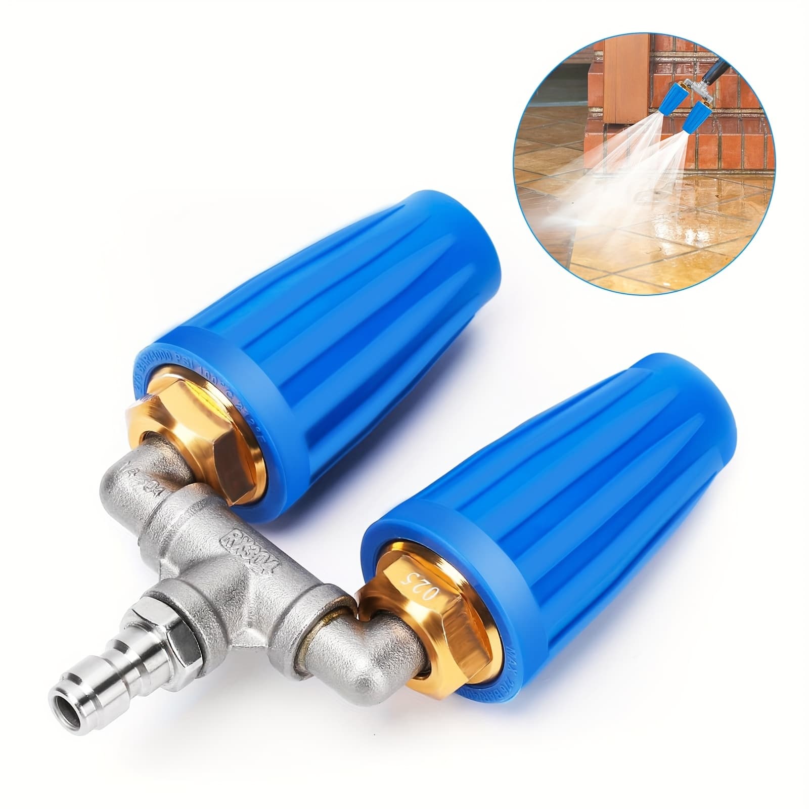 TEMU Heavy-duty Double Turbo Pressure Washer Nozzle - Stainless Steel Rotating Spray Head With Turbo, Wide-angle Fan & Narrow Jet For Cars, Driveways, Patios - Compatible For Pressure Washers