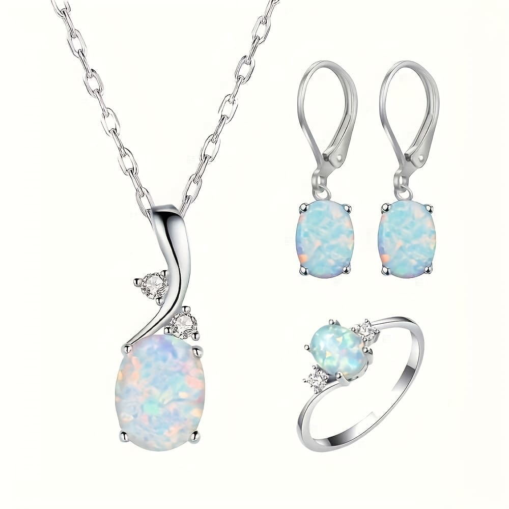 TEMU A Set Of 4 Romantic And Elegant Ladies' Must-have Colorful Opal Pendant Necklaces, A Holiday Gift For Your Own Use, A Versatile Accessory Of