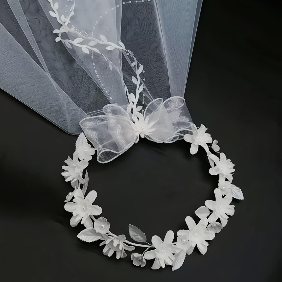 TEMU Women's Floral Crown Veil Headpiece, Suitable For Wedding Bride Festival Photography Hair Tie Accessories Headband