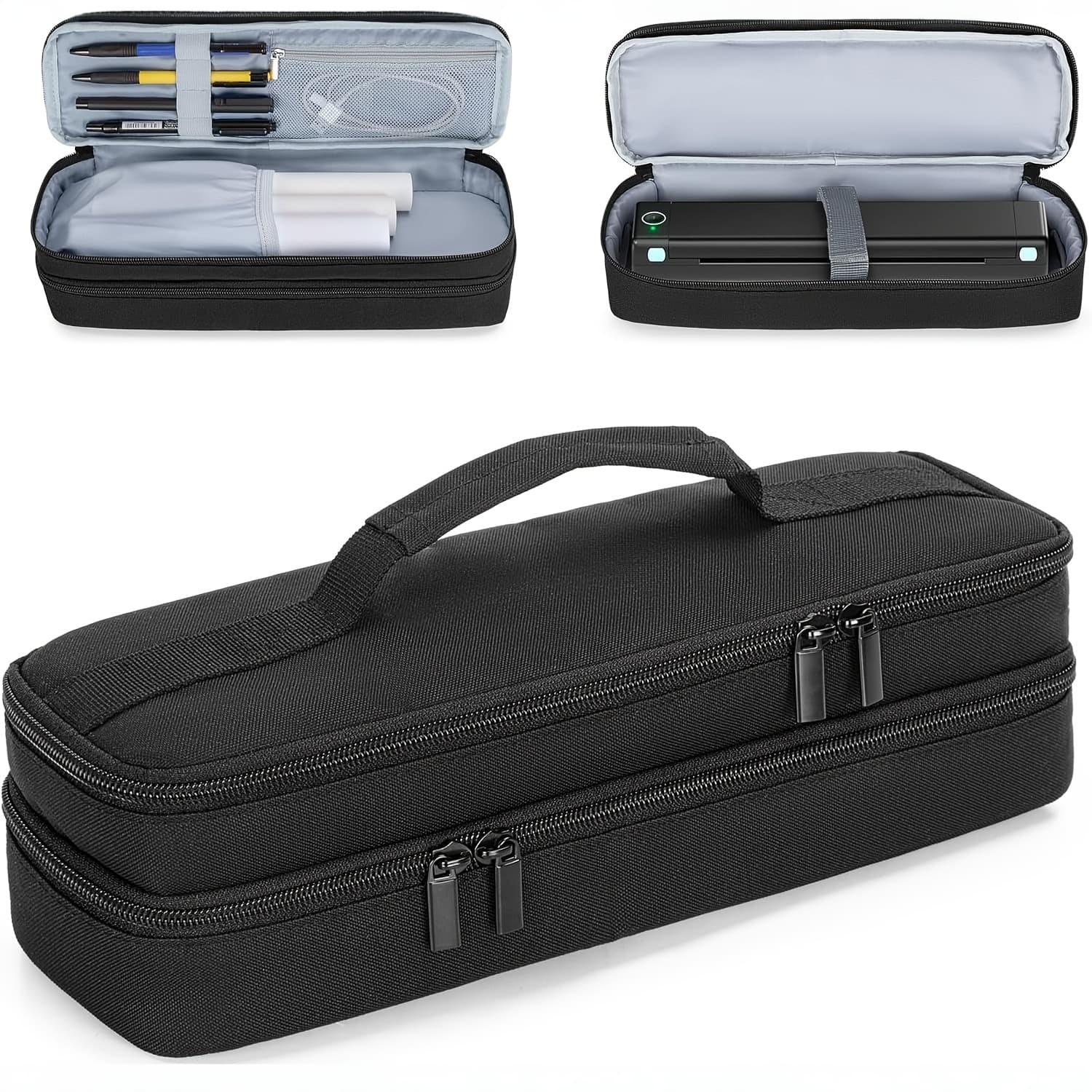 TEMU Double Layer Portable Printer Storage Bag, Multi-pocket Organizer Pouch For Office Supplies, Pens And Stationery, Protective Sleeve For Home And Business Use