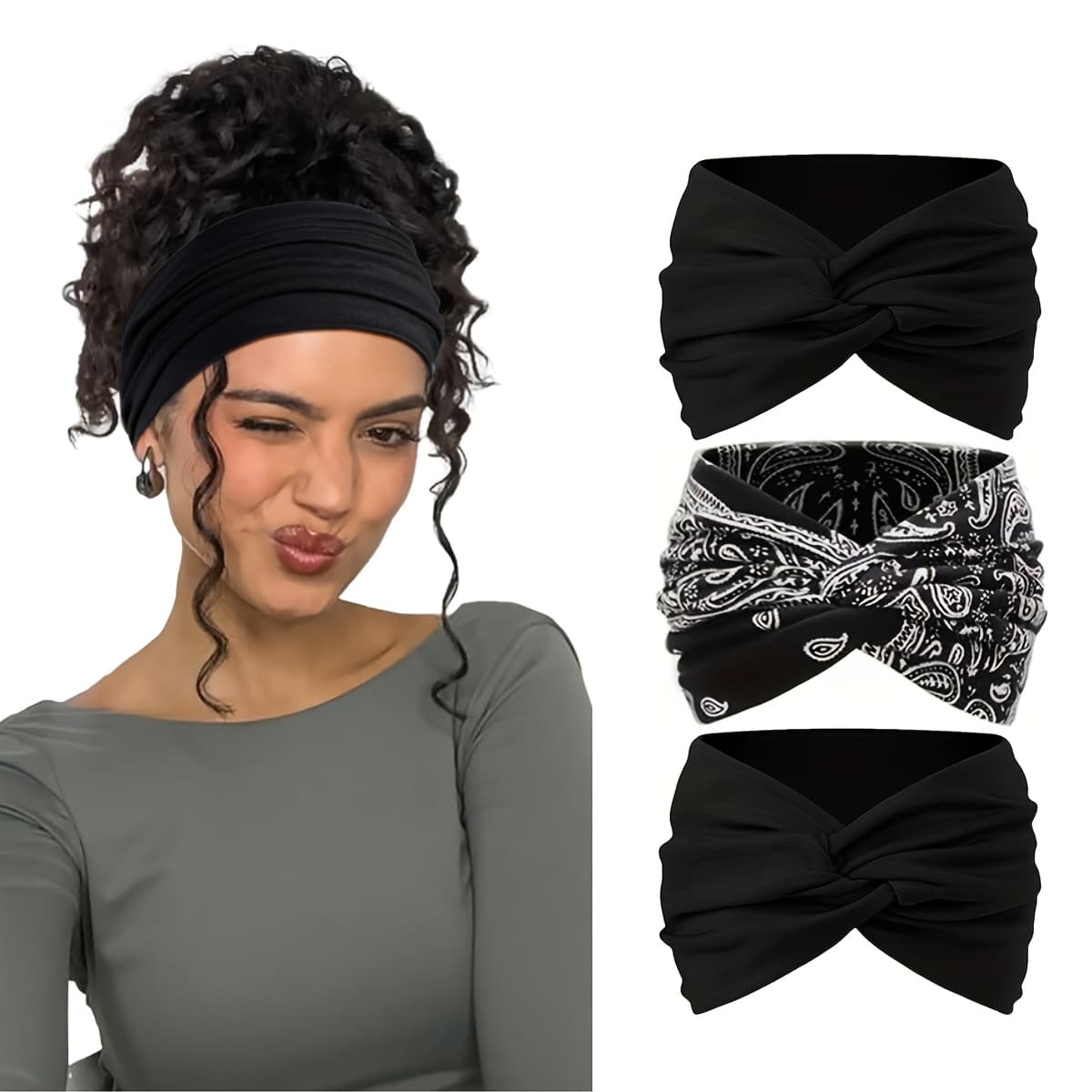 TEMU 3 Women's Sports Sweatbands - Moisture-wicking Headbands For Tennis, Basketball, Running, Fitness, And Workouts