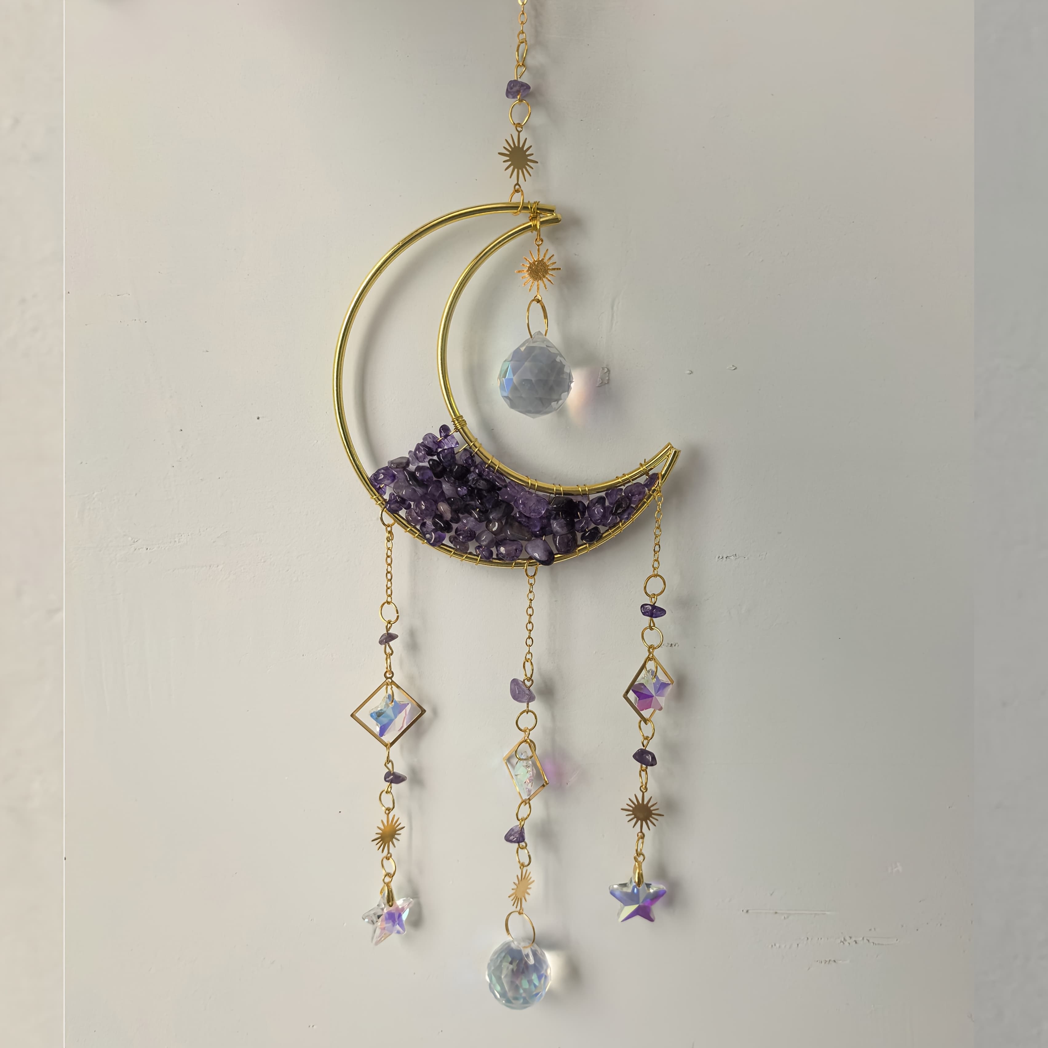 TEMU Amethyst Suncatcher - Boho Chic Half- Window Hanging For Home & Garden Decor, Perfect For Valentine's Day & Holidays