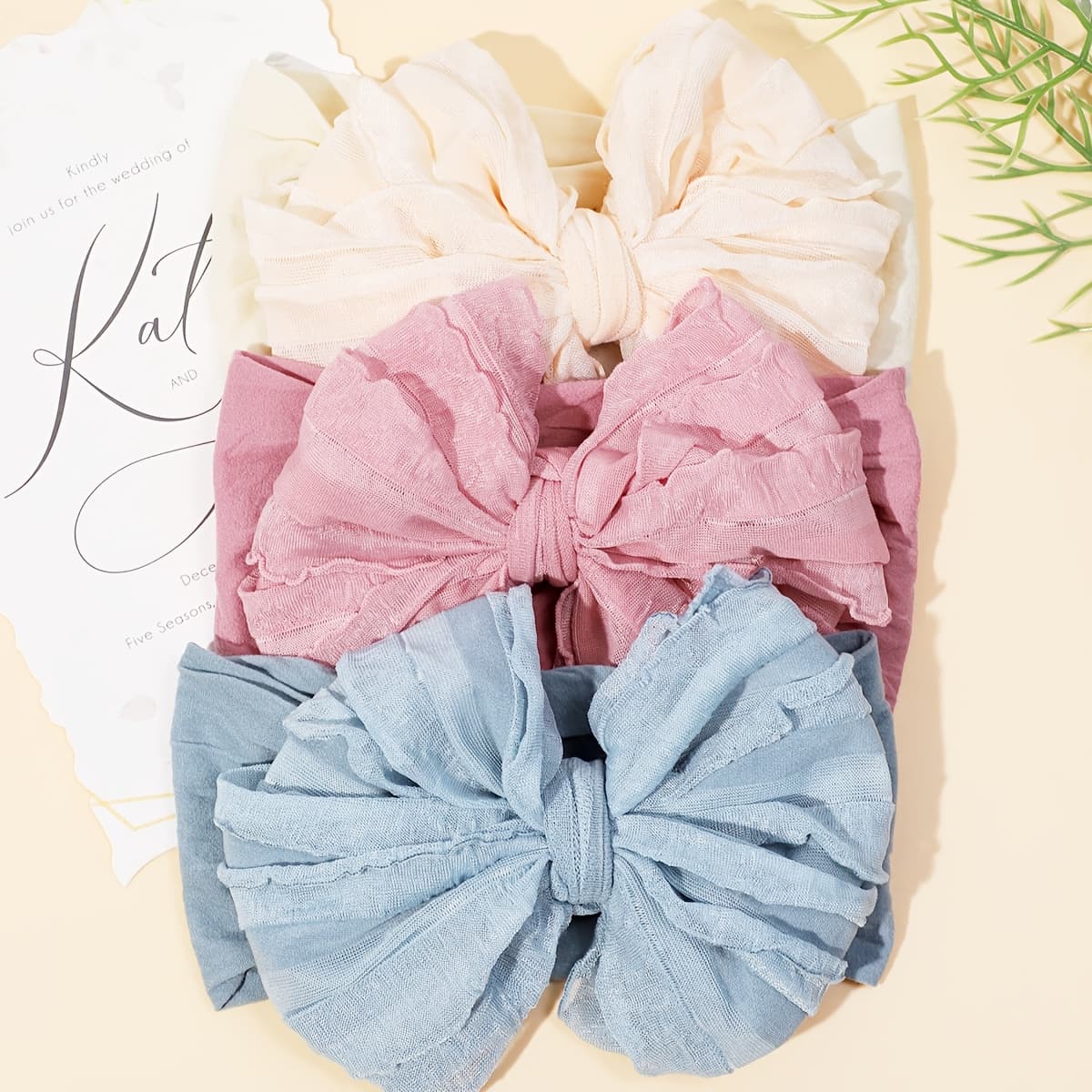 TEMU 3pcs Set Fashion Hairband Elastic Nylon Fan-shaped Bow Soft And Comfortable Wide Hairband Perfect Gift For