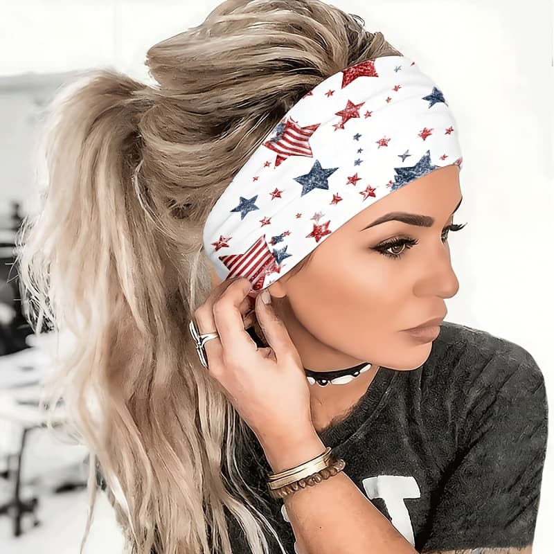 TEMU 2d Flat White And Stripe Pattern Wide-brimmed Headband, Yoga/fitness/running/cycling Headband, Travel/beach Vacation Versatile Hair Additions, Anti-slip /sweat Absorption Effect