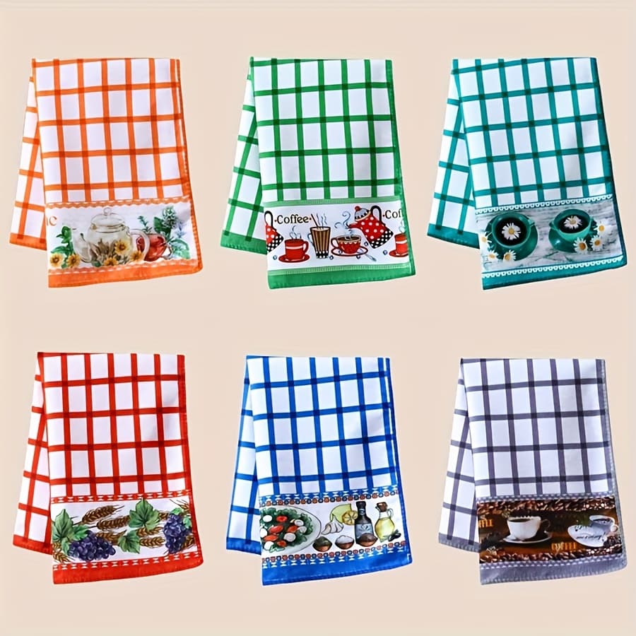 TEMU (random Color) 6/12pcs Set Of Reusable Kitchen Towels - Fruit Series, High Absorbency Polyester Dishcloth And Tea Towel, Washable Home Decor Cleaning Cloth, Dish Towel