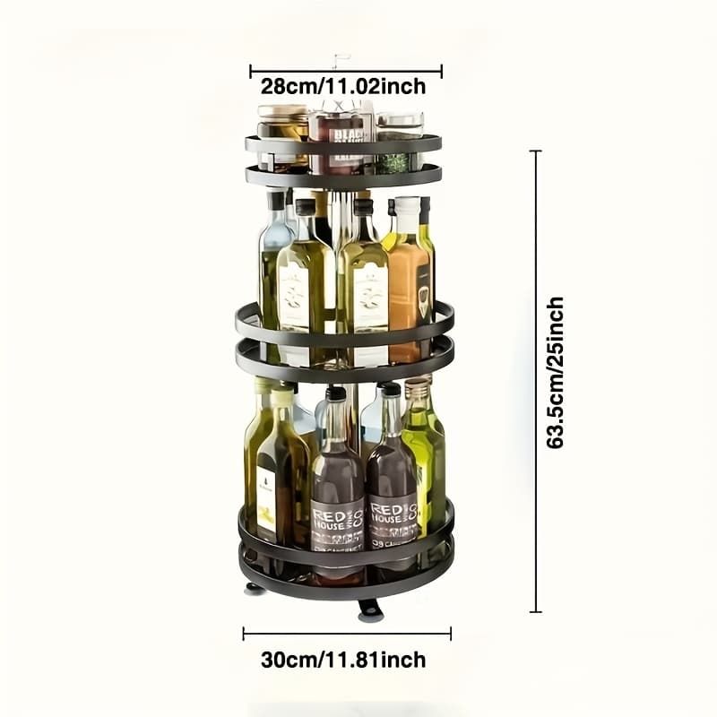 TEMU 3-story Rotatable Kitchen Seasoning Rack, 360-degree Rotating Metal Turntable, Adjustable Shelves, Rotatable Spice And Seasoning Storage Rack, Kitchen Spice Jar Organizer, Kitchen Accessories