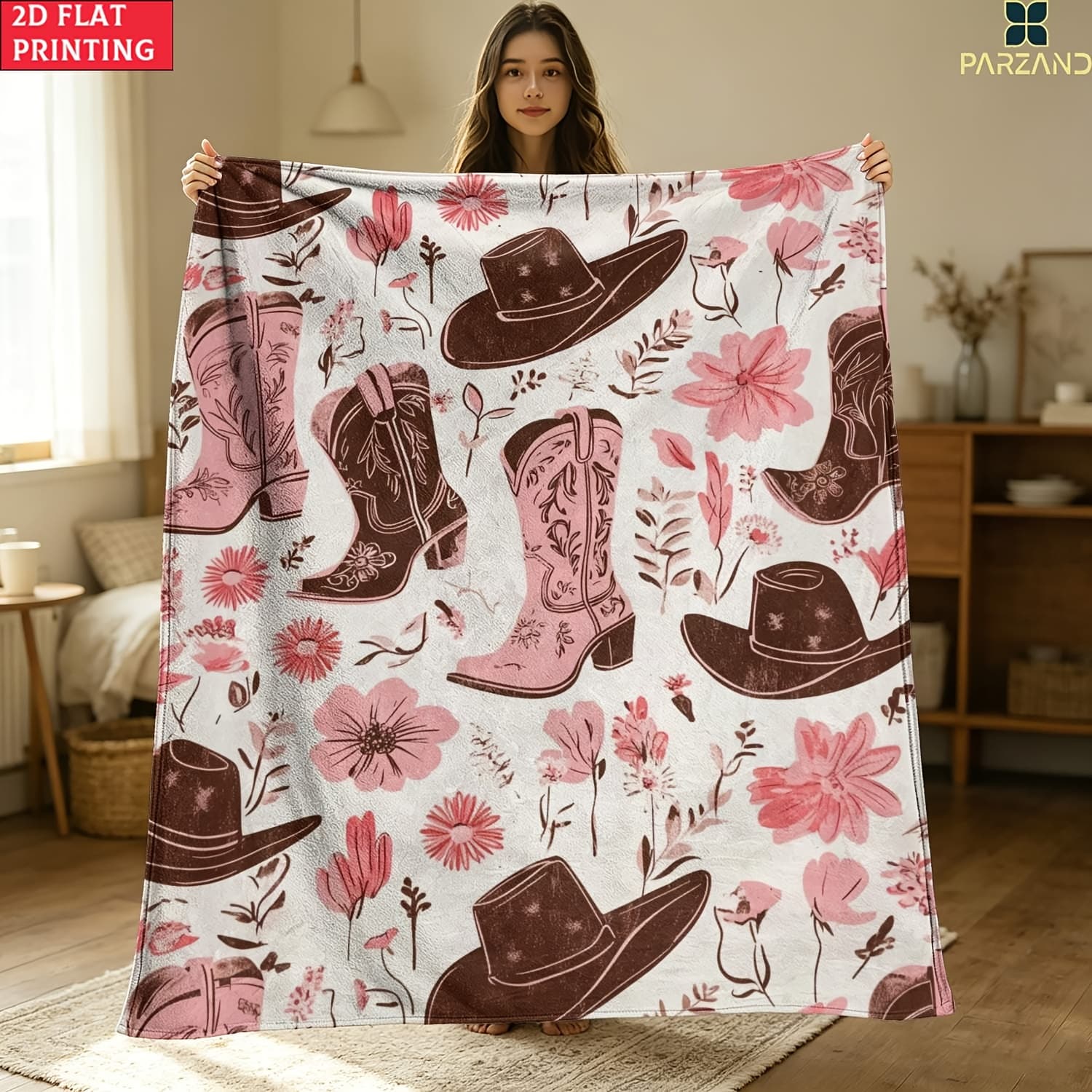 TEMU 1pc Cowboy Boots And Hats Portable Blanket- Lightweight Throw For Sofa Bed Travel Camping, Livingroom Office Couch Chair, And Bed - Digital Printing Blanket With Soft And Warm Fabric Winter