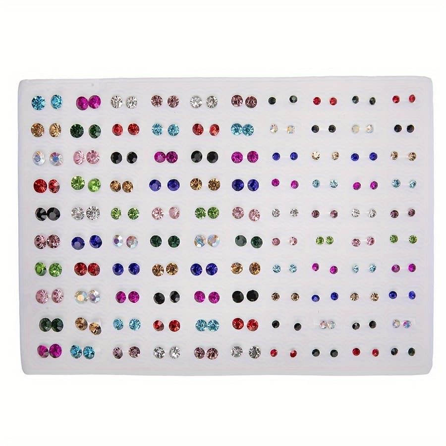 TEMU 100pairs Fashion Colorful Round Small Stud Earrings 3mm/5mm/6mm Different Size Combination Plastic Earpins Ear Accessories Set Party Jewelry