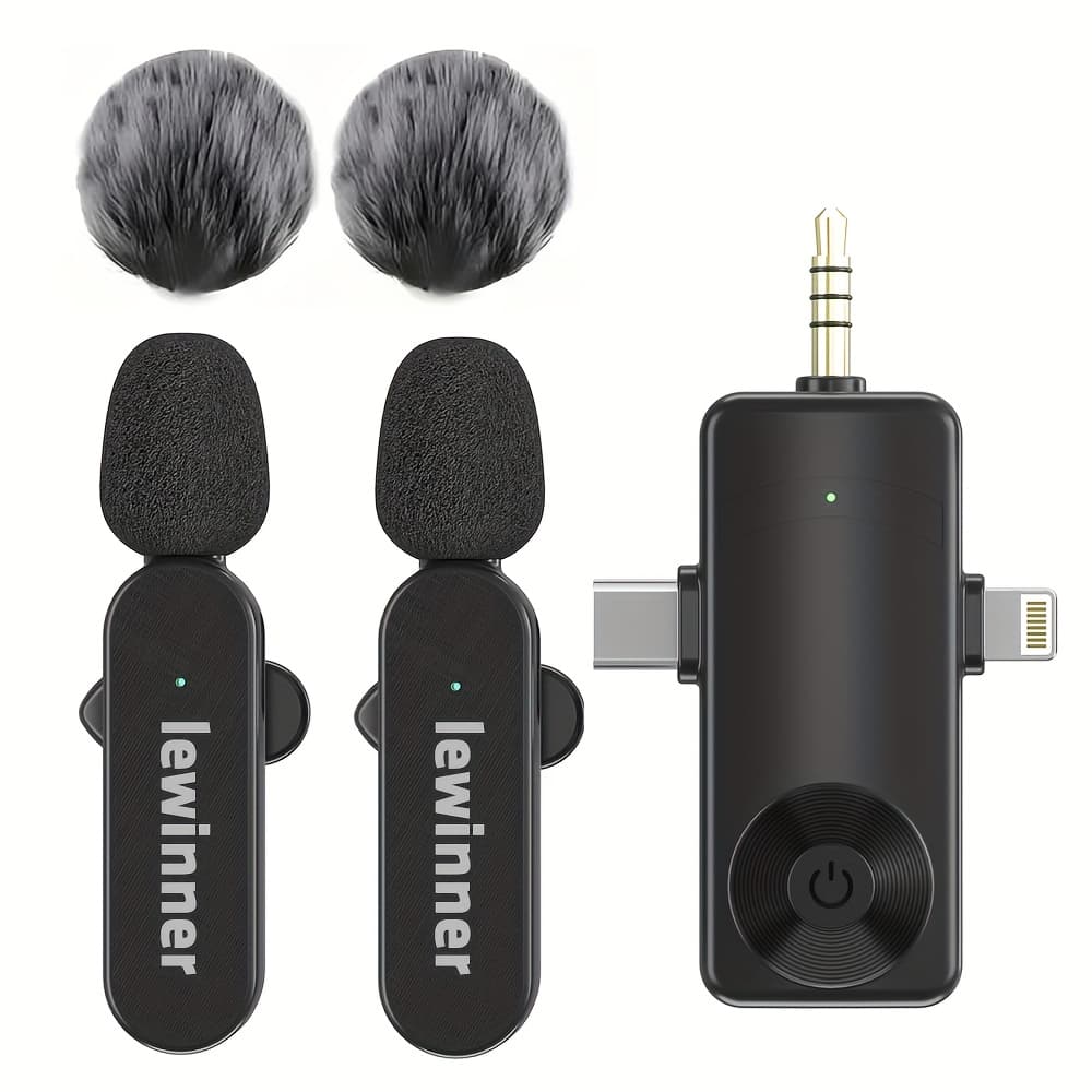 TEMU Lewinner Wireless Lavalier Microphone, Includes Windproof Foam Cover, Clip-on Microphone, Wireless Microphone For Vlogging, Suitable For Iphone, Phones, Computers, Cameras