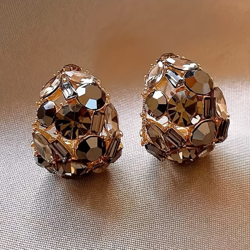 TEMU 1 Pair Elegant Vintage Half-circle Stud Earrings For Women - Sparkling -embellished , Versatile For Daily & Party Wear, Gift