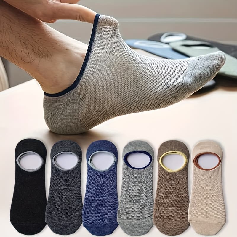 TEMU 6 Pairs Of /summer Breathable Sweat-absorbent Simple Versatile Solid Color Mesh No-show Socks For Men And Women
