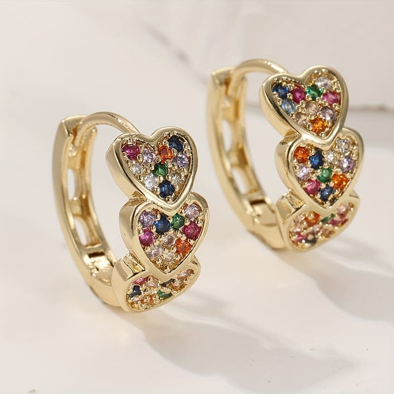 TEMU Women's Fashion Hoop Earrings Featuring Classic Copper With Carved And Multi-colored Cubic Zirconia