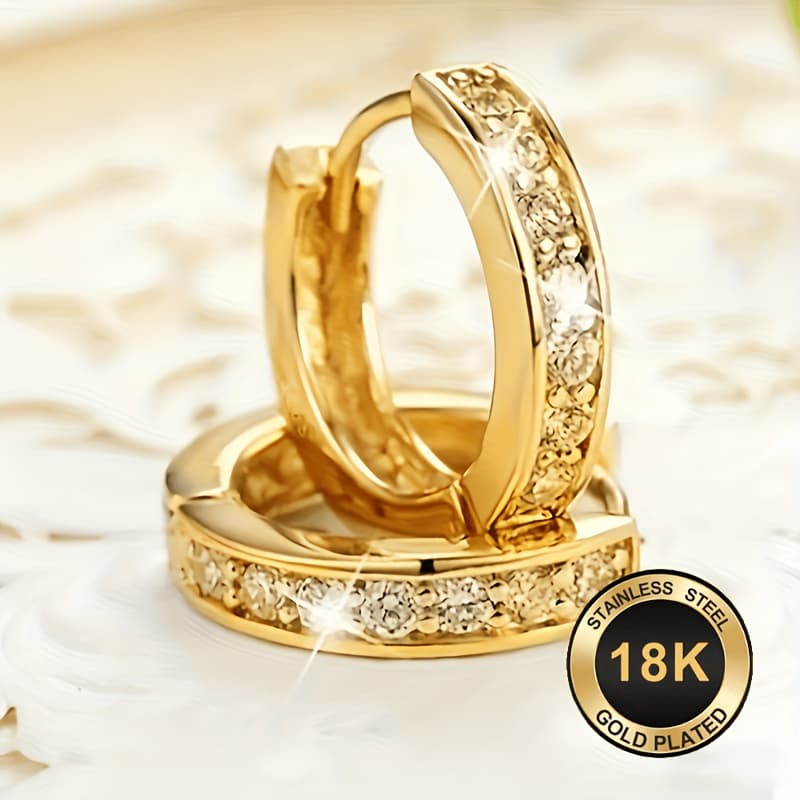 TEMU A Pair Of 18k Gold-plated Hypoallergenic Round Ring Earrings, Elegant And Luxurious Style Women's Engagement And Wedding Earrings